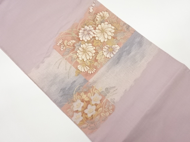 明綴れ秋草模様織出し袋帯